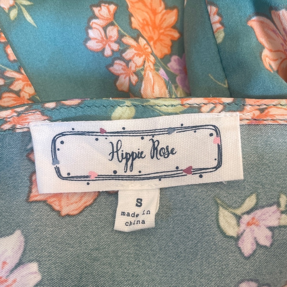 Hippie Rose Green Mini Dress with Orange and Purple Flowers - Picture 5 of 5